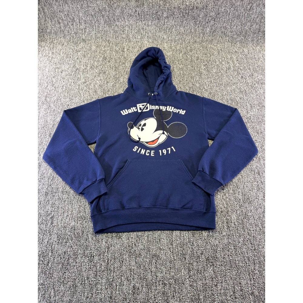 Disney World Mickey Mouse Hoodie Unisex Small Blue Graphic Print 1971 Pullover